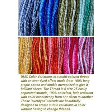 DMC Embroidery Floss,Variegated Embroidery Thread,36 Multicolor Cross Stitch Threads Bundle with Bobbin Winder,DMC Color Variations Hand Embroidery Yarn,Colorful String,Rainbow Cotton Variegated Pack