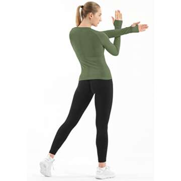 MathCat Seamless Workout Shirts for Women Long Sleeve Yoga Tops Sports Running Shirt Breathable Athletic Top Slim Fit Army Green