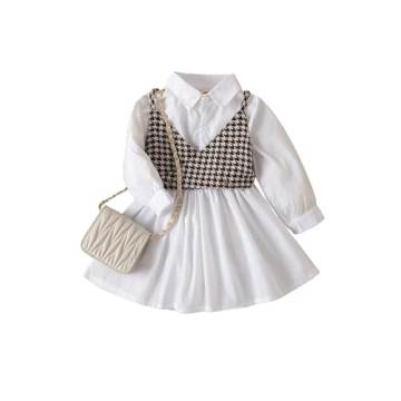 WDIRARA Toddler Girl's 2 Piece Outfits Houndstooth Print Flared Shirt Dress and Cami Tops Set Black ...