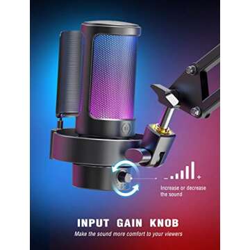 FIFINE Gaming Microphone, USB PC Mic for Streaming, Podcasts, Recording, Condenser Computer Desktop Mic on Mac, with RGB Control, Mute Touch, Headphone Jack, Pop Filter, Stand-AmpliGame A8