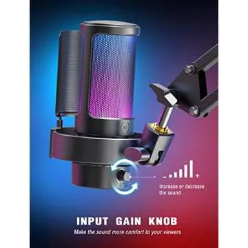 FIFINE Gaming Microphone, USB PC Mic for Streaming, Podcasts, Recording, Condenser Computer Desktop Mic on Mac, with RGB Control, Mute Touch, Headphone Jack, Pop Filter, Stand-AmpliGame A8