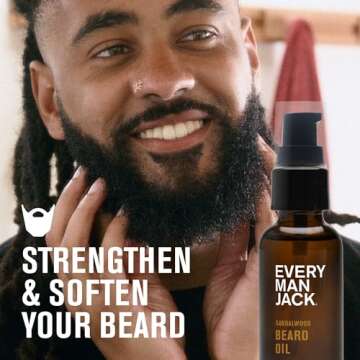 Every Man Jack Mens Beard Oil - Subtle Sandalwood Fragrance - Deeply Moisturizes and Softens Your Be...