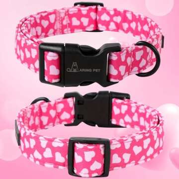 ARING PET Valentine's Day Dog Collar-Cotton Pink Heart Dog Collars, Adjustable Valentine Heart Pet C...