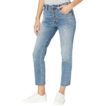 KUT from the Kloth Rachael High-Rise Fab Ab Mom Jeans - Lightweight Cotton Blend with Raw-Cut Hemlin...