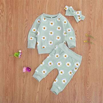 FYBITBO Infant Baby Girls Fall Winter Clothes Daisy Print Pullover Sweatshirt Tops Shirt+Pocket Pant...