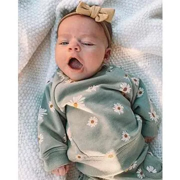 FYBITBO Infant Baby Girls Fall Winter Clothes Daisy Print Pullover Sweatshirt Tops Shirt+Pocket Pants Trousers 3Pcs Outfits (6-12 Months, Green)