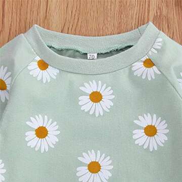 FYBITBO Infant Baby Girls Fall Winter Clothes Daisy Print Pullover Sweatshirt Tops Shirt+Pocket Pants Trousers 3Pcs Outfits (6-12 Months, Green)