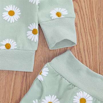 FYBITBO Infant Baby Girls Fall Winter Clothes Daisy Print Pullover Sweatshirt Tops Shirt+Pocket Pants Trousers 3Pcs Outfits (6-12 Months, Green)