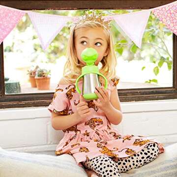 Munchkin Cool Cat Stainless Steel Straw Cup - 8oz Green