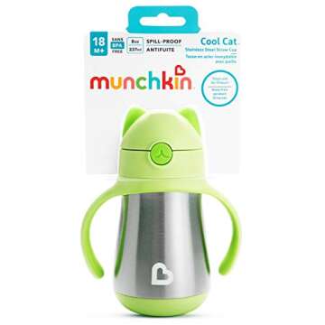 Munchkin Cool Cat Stainless Steel Straw Cup - 8oz Green