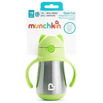Munchkin Cool Cat Stainless Steel Straw Cup - 8oz Green