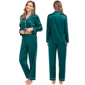 SWOMOG Couples Matching Pajamas Set Women & Men Satin Long Sleeve Sleepwear