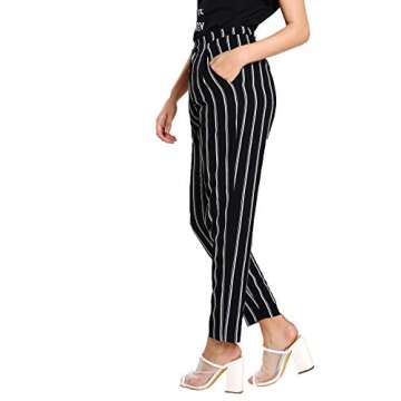 SweatyRocks Women's Striped Elastic High Waist Slim Fit Loose Casual Long Pants Black White S