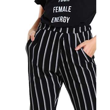 SweatyRocks Women's Striped Elastic High Waist Slim Fit Loose Casual Long Pants Black White S