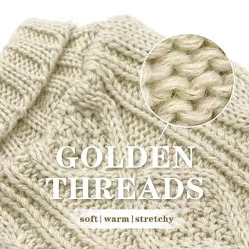 KYEESE Dog Sweaters for Medium Dogs Turtleneck Dog Cable Knit Puppy Sweater with Golden Thread for Cold Weather, Beige, Large