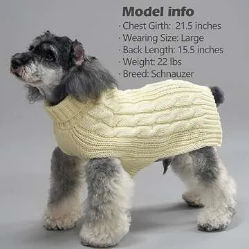 KYEESE Dog Sweaters for Medium Dogs Turtleneck Dog Cable Knit Puppy Sweater with Golden Thread for Cold Weather, Beige, Large