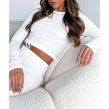 KMBANGI Women Crewneck Skinny Shirt Long Sleeve Basic Slim Crop T Shirts Knit Ribbed Layer Tee Tops Fashion Streetwear