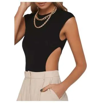 Milumia Women Sleeveless Cut Out Crew Bodysuit Neck Unitard Romper Jumpsuit Black Large