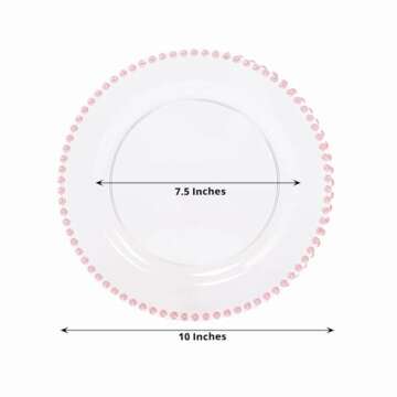 TCF Linen 10" Dinner Plates - Set of 10 - Plastic Transparent Blush Round Disposable Plate Beaded Rim, Ideal for Decoration Party Wedding Bulk Events