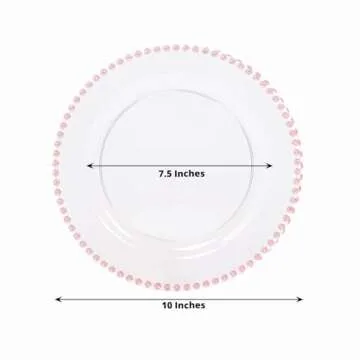 TCF Linen 10" Dinner Plates - Set of 10 - Plastic Transparent Blush Round Disposable Plate Beaded Rim, Ideal for Decoration Party Wedding Bulk Events
