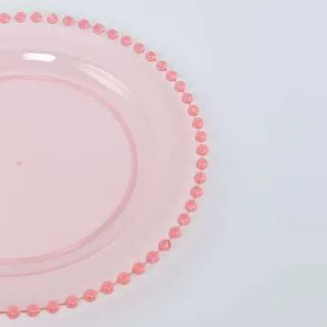 TCF Linen 10" Dinner Plates - Set of 10 - Plastic Transparent Blush Round Disposable Plate Beaded Rim, Ideal for Decoration Party Wedding Bulk Events
