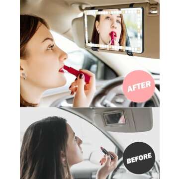 JOYTUTUS Car Sun Visor Vanity Mirror, Car Vanity Mirror With Lights, Makeup Mirror with 3 Light Modes & 60 LEDs, Rechargeable Car Mirror Dimmable Touch Control Travel Makeup Mirror for Car Truck SUV