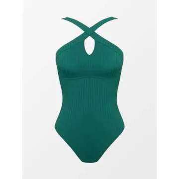 CUPSHE Women's Ribbed Cutout Crisscross One Piece Swimsuit