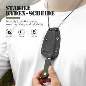 Omesio Neck Knife, Full Tang EDC Knife Necklace for Men, 5.82" Fixed Blade Knife with Kydex SHeath and Clip, Nessmuk Blade Small Knife D2 Steel G10 Handle for Outdoor, Survival, Camping