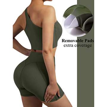 OMKAGI Women One Shoulder Tops Ribbed Seamless Sleeveless Workout Crop Tank Tops(M,YD14-Green)