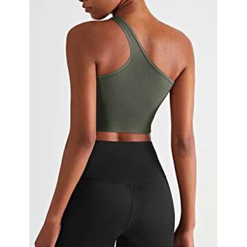 OMKAGI Women One Shoulder Tops Ribbed Seamless Sleeveless Workout Crop Tank Tops(M,YD14-Green)