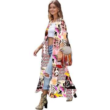 beach cover up Geometry Print Short Sleeve summer Loose kimino cardigan pink red Kimono Women' s sal...
