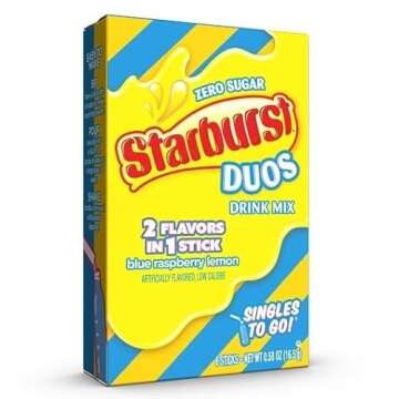Starburst Duos Singles to Go Drink Mix Variety Pack, 3 boxes of Strawberry Watermelon and 3 Boxes of Blue Raspberry Lemon, Pack of 6