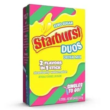 Starburst Duos Singles to Go Drink Mix Variety Pack, 3 boxes of Strawberry Watermelon and 3 Boxes of Blue Raspberry Lemon, Pack of 6