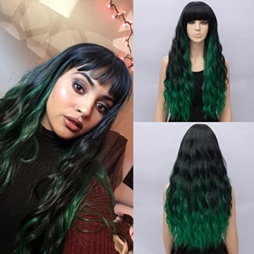 Stunning Green Mixed Black Curly Wig for Women