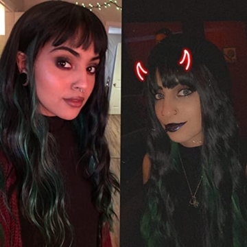 Stunning Green Mixed Black Curly Wig for Women