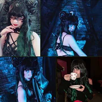 Stunning Green Mixed Black Curly Wig for Women