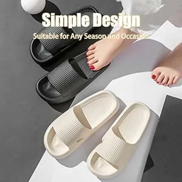 rosyclo Pillow Slippers for Womens and Mens, Cloud Foam Summer Pool Beach Spa Anti-slip Zapatillas Ultra Comfy Thick Sole Home House Recovery Cloud Cushioning Slides Sandles, Tan Beige