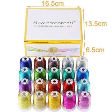 New brothread 20 Assorted Colors Metallic Embroidery Machine Thread Kit 500M (550Y) Each Spool for Computerized Embroidery and Decorative Sewing