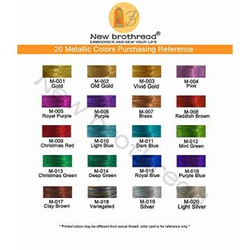 New brothread 20 Assorted Colors Metallic Embroidery Machine Thread Kit 500M (550Y) Each Spool for Computerized Embroidery and Decorative Sewing