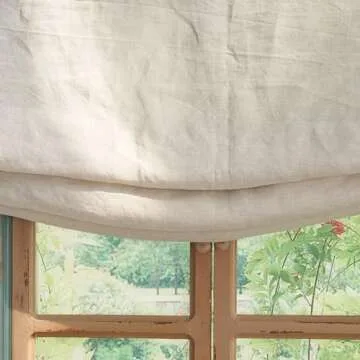 FANXINCAIWEI Roman Shades: Premium Handmade Relaxed Natual Linen for Windows - Custom Fabric Window Shade Treatment,Blackout Light Filtering for Living Room,Doors and Kitchen,Cordless Pull Down