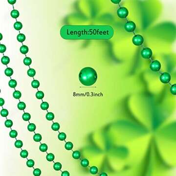 50 Feet Christmas Tree Beads Artificial Pearls Beads Garland Plastic Beads Roll for St. Patrick's Day Wedding DIY Decoration Supplies (Green)