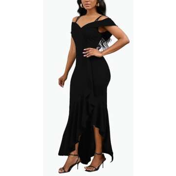 2025 Wedding Guest Dresses for Women Ruffle Neckline Evening Formal Gala Gowns Mermaid Black Dress