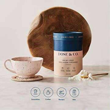 Dose & Co Collagen Creamer Dairy Free (Caramel) 12oz (340g)– Non-GMO, Dairy Free, Gluten Free, Sugar Free Collagen Peptides Supplement - Supporting Hair, Skin, Nails