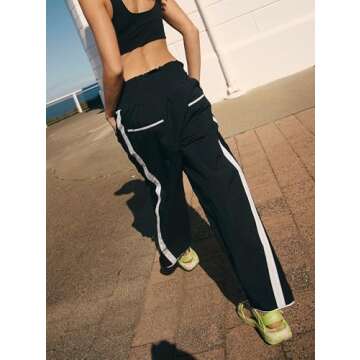 Anoumcy Womens Casual Pants Loose Fit High Waisted Travel Work Sweatpants with Pockets Black M