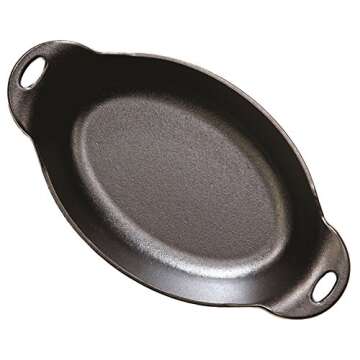 Lodge HOSD Heat Enhanced and Seasoned Cast Iron, 36-Ounce Oval Serving Dish, 36 ounce, Black