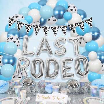 Wonmelody Last Rodeo Bachelorette Party Decor Blue Western Cowgirl Party Decor Disco Cowgirl Balloon...