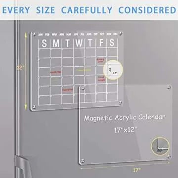 HOMiDEK Acrylic Magnetic Calendar for Fridge, Reusable Clear Refrigerator Dry Erase Board, 2 Set 17"x12" Acrylic Whiteboard with 5 Colors Markers & Rag