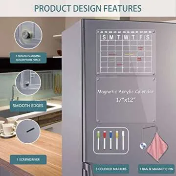 HOMiDEK Acrylic Magnetic Calendar for Fridge, Reusable Clear Refrigerator Dry Erase Board, 2 Set 17"x12" Acrylic Whiteboard with 5 Colors Markers & Rag