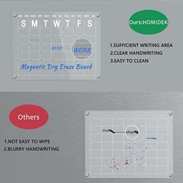 HOMiDEK Acrylic Magnetic Calendar for Fridge, Reusable Clear Refrigerator Dry Erase Board, 2 Set 17"x12" Acrylic Whiteboard with 5 Colors Markers & Rag