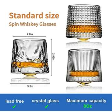 LOVWISH Spinning Old Fashioned Whiskey Glasses, set of 2 rocks glasses - bar glasses for drinking bo...